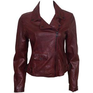 Women's Buckle Belted Leather Moto Jacket